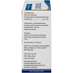 Thuốc Fexocinco 6mg Hà Nam điều trị triệu chứng viêm mũi dị ứng và mày đay mạn tính (20 ống x 10ml)