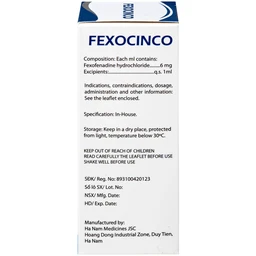 Thuốc Fexocinco 6mg Hà Nam điều trị triệu chứng viêm mũi dị ứng theo mùa và mày đay mạn tính (60ml)