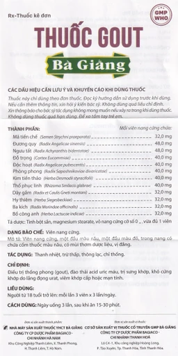 Thuốc Gout Bà Giằng điều trị gout, giảm acid uric, trị khớp do lắng đọng urat, viêm khớp (60 viên)