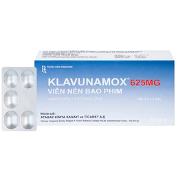 Thuốc Klavunamox 625mg Atabay điều trị nhiễm khuẩn đường hô hấp, da và mô mềm (3 vỉ x 5 viên) 1