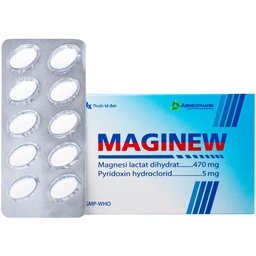 Thuốc Maginew 470mg/5mg Agimexpharm giảm các triệu chứng thiếu hụt magnesi, nôn mửa, khó chịu (10 vỉ x 10 viên)