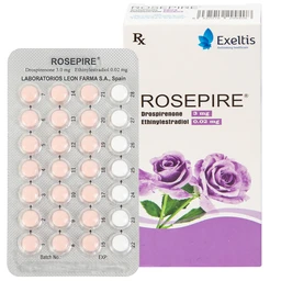 Thuốc Rosepire 3mg/0,02mg Exeltis tím dùng để tránh thai (1 vỉ x 28 viên)