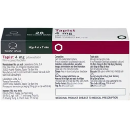 Thuốc Tapist 4mg Laboratorios Cinfa điều trị mỡ máu cao và hạ Cholesterol (4 vỉ x 7 viên) 3
