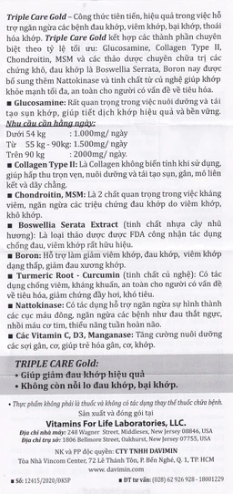 Viên uống giúp tăng tiết dịch khớp, giảm thoái hóa khớp Triple Care Gold Vitamins For Life (60 viên)