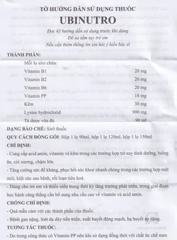 Siro Ubinutro Nam Hà bổ sung các acid amin, vitamin và kẽm (120ml)