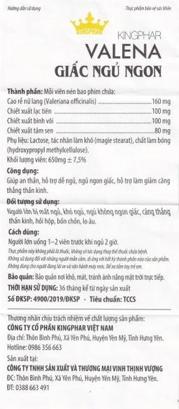 Viên uống giúp an thần hỗ trợ dễ ngủ Valena Kingphar (4 vỉ x 10 viên)