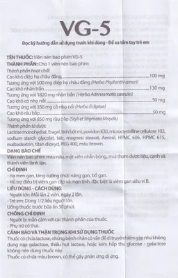 Thuốc VG-5 Danapha điều trị hạ men gan, viêm gan (40 viên) 