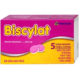 Viên nhai Biscylat 262.5mg Agimexpharm giảm triệu chứng ợ nóng, đau dạ dày, điều trị tiêu chảy (5 vỉ x 12 viên) 2