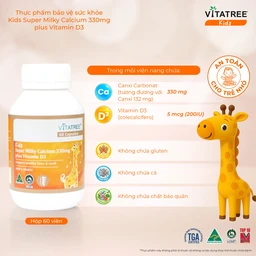 Viên uống bổ sung canxi, Vitamin D3, giúp xương răng chắc khoẻ Vitatree Kids Super Milky Calcium 330mg plus Vitamin D3 (Hộp 60 viên) 4
