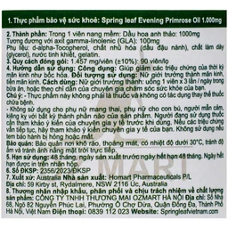 Viên uống hỗ trợ giảm các triệu chứng của thời kỳ tiền mãn kinh như bốc hỏa Spring Leaf Evening Primrose Oil 1000mg (Lọ 90 viên) 2