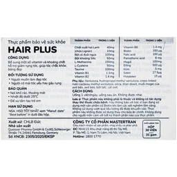 Viên uống hỗ trợ giảm rụng tóc, giúp tóc chắc khoẻ Doppelherz Aktiv Hair Plus (2 vỉ x 15 viên)