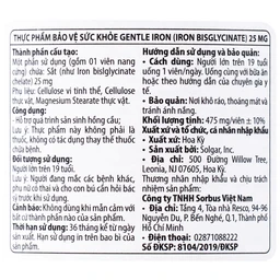 Viên uống hỗ trợ quá trình sản sinh hồng cầu Gentle Iron (Iron Bisglycinate) 25 mg Solgar (90 viên) 5