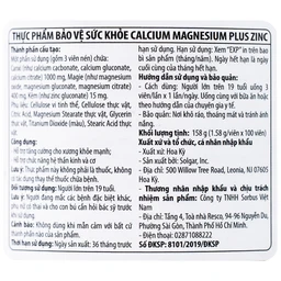 Viên uống hỗ trợ xương khỏe mạnh Calcium Magnesium Plus Zinc Solgar (100 viên) 4
