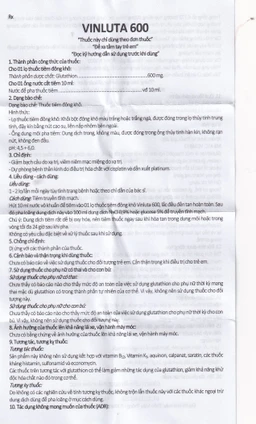 Thuốc tiêm Vinluta 600 Vinphaco giảm độc tính của xạ trị và hóa chất điều trị ung thư (1 lọ bột + 1 ống nước cất tiêm 10ml)