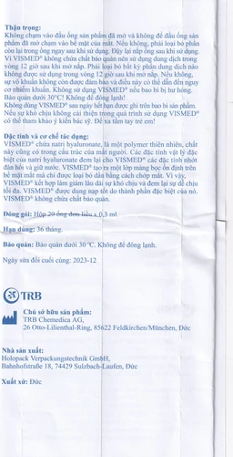 Nhỏ mắt Vismed 0.18% dùng cho mắt khô,tổn thương bề mặt nhãn cầu (20 ống x 0.3ml)