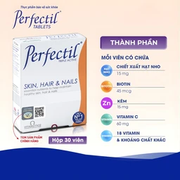 Viên uống bổ sung vi chất làm đẹp da móng tóc Perfectil Vitabiotics (2 vỉ x 15 viên)