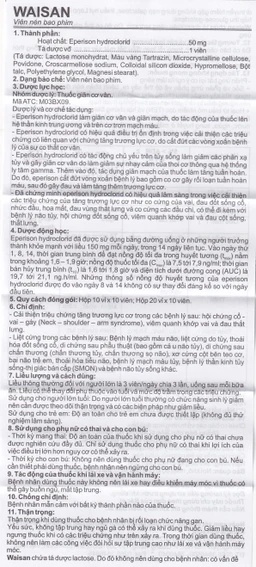 Thuốc Waisan 50mg Bidiphar cải thiện triệu chứng tăng trương lực cơ (10 vỉ x 10 viên) 