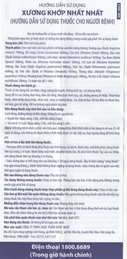 Thuốc Xương Khớp Nhất Nhất điều trị các chứng đau lưng, đau cột sống (2 vỉ x 10 viên) 