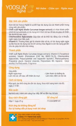 Kem bôi Yoosun Nghệ Đại Bắc mờ thâm, giảm sẹo, ngừa mụn (25g)