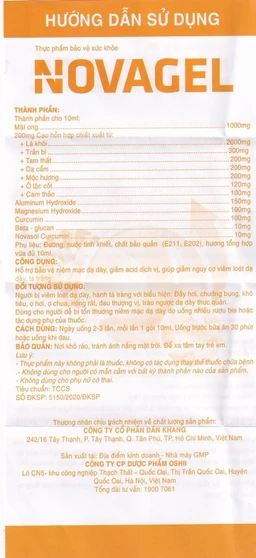 Thực phẩm bảo vệ sức khỏe Novagel Dân Khang hỗ trợ giảm acid dịch vị, bảo vệ niêm mạc dạ dày (Hộp 20 gói x 10ml) 9