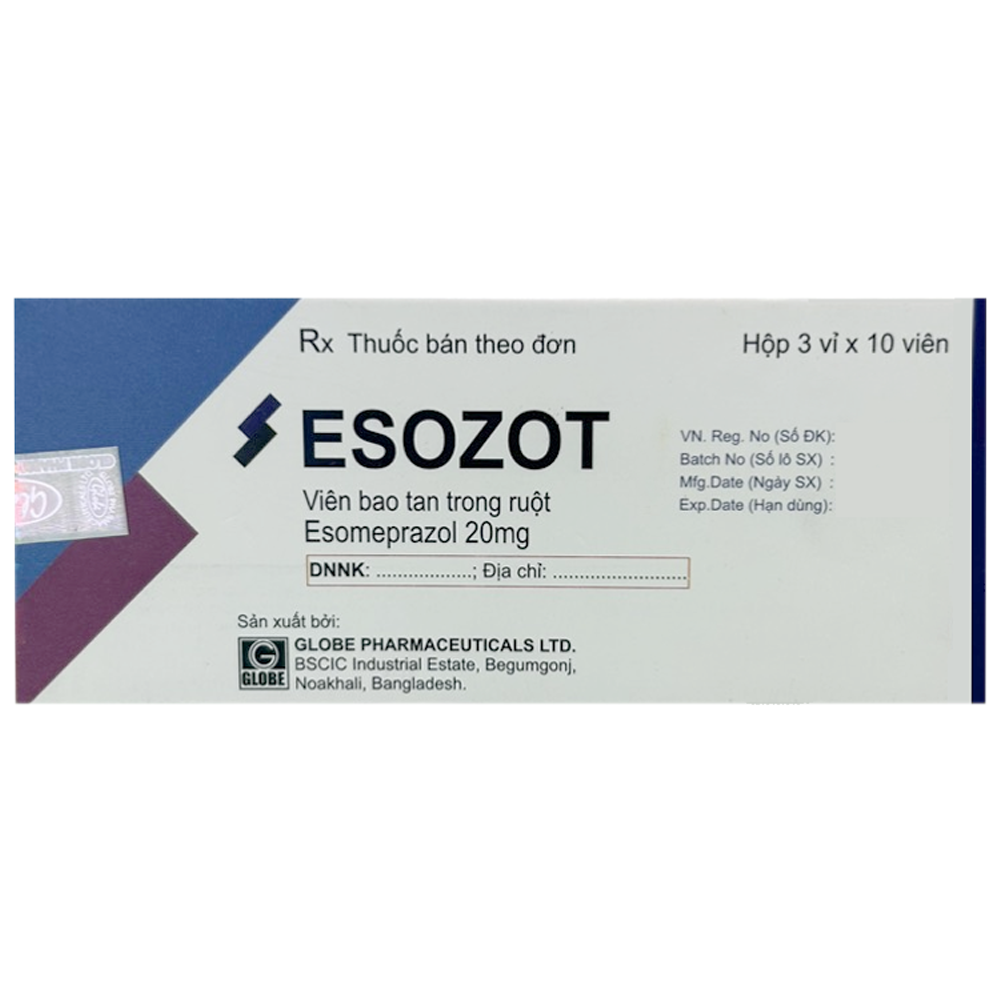 Hình ảnh Thuốc Esozot Globe điều trị vết loét thực quản do trào ngược (3 vỉ x 10 viên)