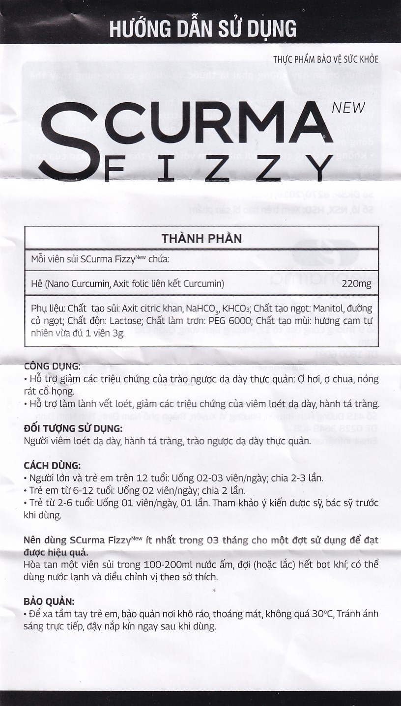 Hình ảnh Viên sủi Scurma Fizzy Nano Curcumin hỗ trợ giảm các triệu chứng trào ngược dạ dày thực quản (2 tuýt x 10 viên)