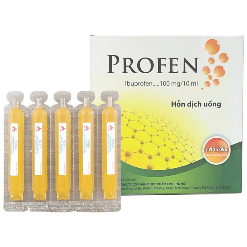 Hình ảnh Hỗn dịch uống Profen Ibuprofen100mg/10ml CPC1HN giảm đau, hạ sốt ở trẻ em (2 vỉ x 5 ống)
