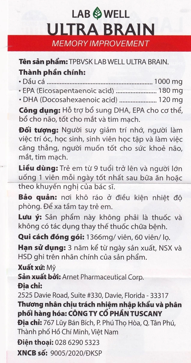 Hình ảnh Viên uống Ultra Brain Lab Well hỗ trợ bổ sung DHA, EPA cho cơ thể (60 viên)