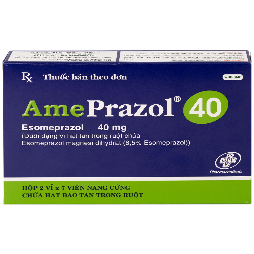 Hình ảnh Thuốc AmePrazol 40mg OPV điều trị bệnh trào ngược dạ dày, thực quản (2 vỉ x 7 viên)