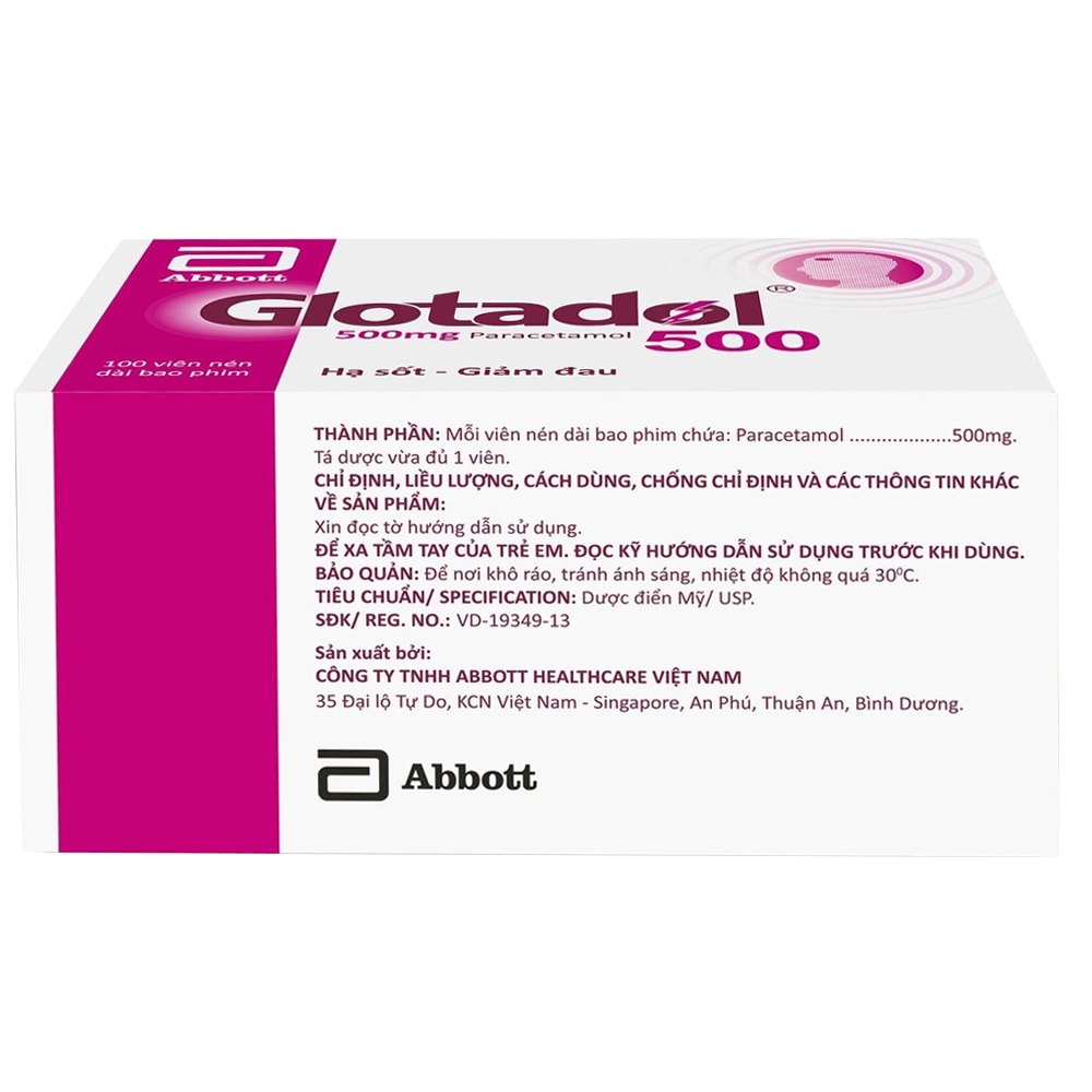 Hình ảnh Thuốc Glotadol 500 Abbott hỗ trợ hạ sốt và giảm đau (10 vỉ x 10 viên)