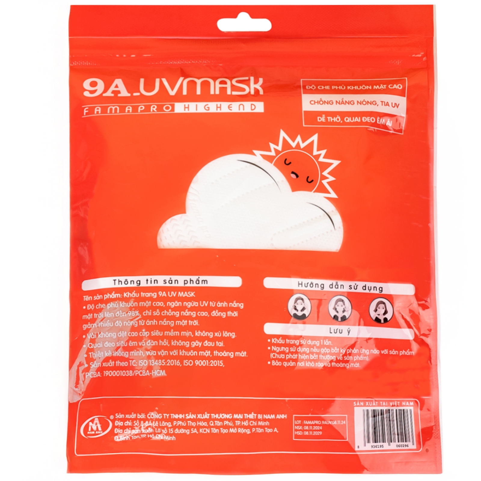 Hình ảnh Khẩu trang 9A UV mask Famapro màu trắng (10 cái) Nam Anh chống nắng, chống tia uv, che phủ mặt cao