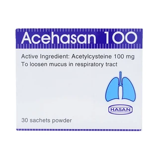 Thuốc bột Acehasan 100 Hasan làm loãng đờm trong các bệnh phế quản - phổi cấp và mãn tính (30 gói)