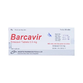 Thuốc Barcavir 0.5mg Incepta điều trị nhiễm virus viêm gan B mạn tính (1 vỉ x 10 viên)