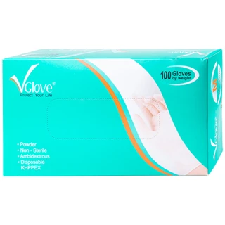 Găng tay y tế trơn, có bột Vglove size M (100 cái)