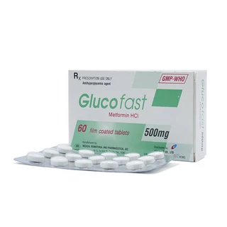 Thuốc Glucofast 500mg Mebiphar điều trị tiểu đường típ 2 (4 vỉ x 15 viên)