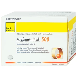 Viên nén Metformin Denk 500 điều trị đái tháo đường típ 2 (10 vỉ x 10 viên)