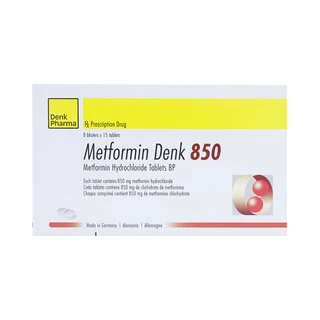 Viên nén Metformin Denk 850 điều trị đái tháo đường típ 2 (8 vỉ x 15 viên)