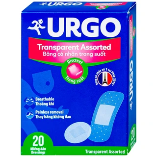 Băng cá nhân Urgo Transparent Assorted 4 kích cỡ, trong suốt (20 miếng)