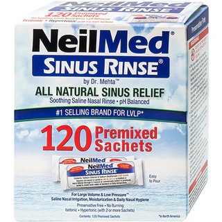 Bột pha rửa mũi Neilmed Sinus Rinse (120 gói) All Natural Sinus Relief làm sạch và ngăn ngừa viêm xoang, viêm mũi dị ứng