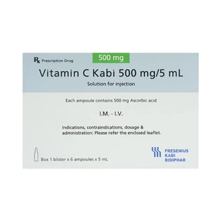 Thuốc tiêm Vitamin C Kabi 500mg/5ml phòng và điều trị bệnh Scorbut (1 vỉ x 6 ống )