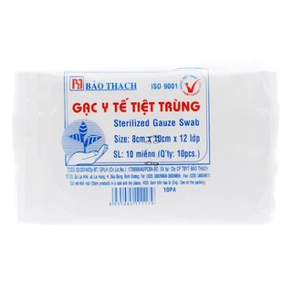 Gạc tiệt trùng Bảo Thạch lớn 8x10cm x 12 lớp (10 miếng) sơ cứu vết thương, thấm máu và dịch tiết