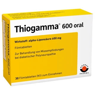 Thuốc Thiogamma 600 oral điều trị rối loạn cảm giác do tiểu đường (3 vỉ x 10 viên)