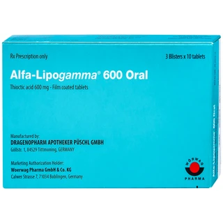 Thuốc Alfa-Lipogamma 600 Oral Worwag hỗ trợ điều trị đa thần kinh đái tháo đường (3 vỉ x 10 viên)