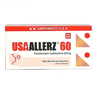 Thuốc Usaallerz 60 Ampharco USA điều trị viêm mũi dị ứng, mày đay mạn tính vô căn (10 vỉ x 10 viên)