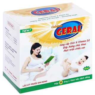 Thuốc Calcium Geral 10ml Usa-Nic Pharma hỗ trợ cho trẻ em còi xương, chậm lớn, thiếu calci (20 ống)