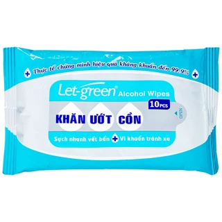 Khăn giấy ướt cồn Let-Green làm sạch, kháng khuẩn và giữ vệ sinh (10 miếng)
