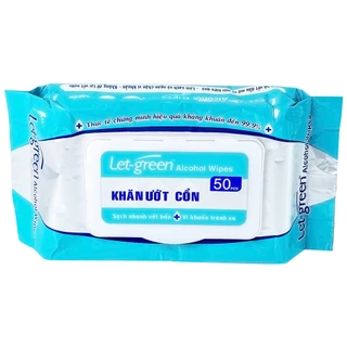 Khăn giấy ướt cồn Let-Green làm sạch, kháng khuẩn và giữ vệ sinh (50 miếng)