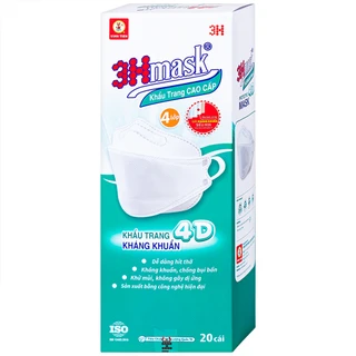 Khẩu trang 4 lớp Vĩnh Tiến 4D 3Hmask màu trắng (20 cái) ngăn khói bụi, vi khuẩn