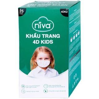 Khẩu trang trẻ em 4 lớp Niva 4D Kids (25 cái) thoáng khí, ngăn chặn vi khuẩn, giọt bắn
