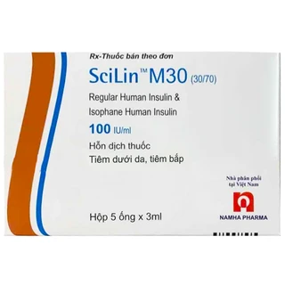 Hỗn dịch tiêm Scilin M30 (30/70) 100 IU/ml Bioton điều trị bệnh đái tháo đường tuýp 1 (5 ống x 3ml)